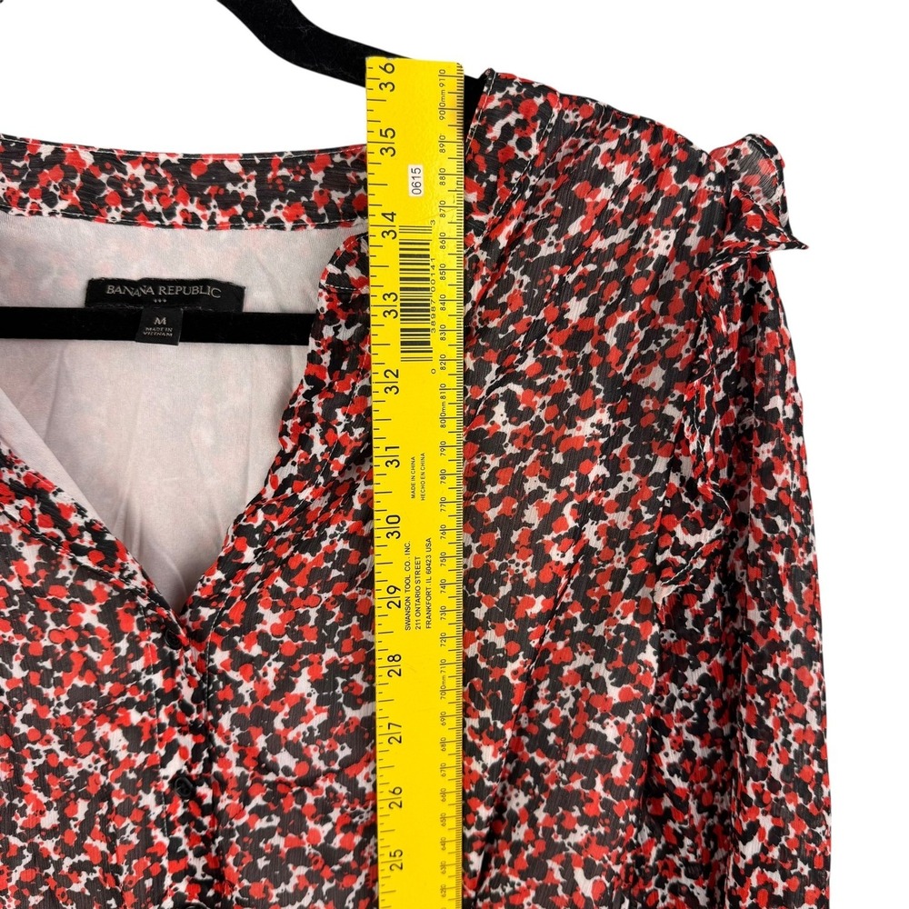 Banana Republic Dress M Red Black Print Long‎ Sleeve Ruffle Trim Lined Travel - Picture 9 of 10